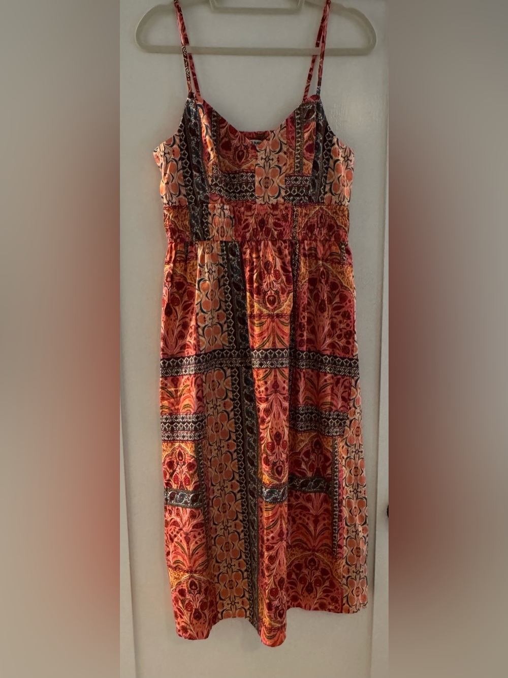 Old Navy Red Orange Patchwork Floral Midi Dress | Size Medium
